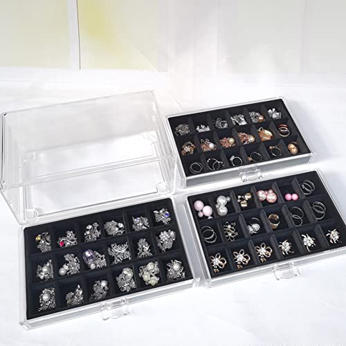 YUFONG Earring Organizer Box Acrylic Jewelry Organizer with 3 Drawers 54 Adjustable Grids Clear Stackable Earring Holder Velvet Trays Ring Display Case for Women Girls (Black) - color: Black