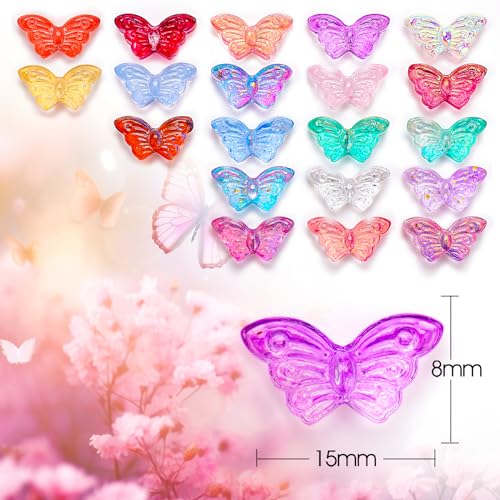 Mabor 100pcs Butterfly Crystal Glass Beads for Jewelry Making,Small Glass Beads(8 * 15mm),Colorful Glass Spacer Beads DIY Craft Making for Necklace Bracelet Earring Key Chains Jewelry