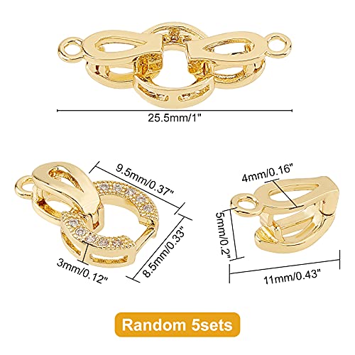 CHGCRAFT 5 Set 25.5mm Real 18K Golde Plated Brass Micro Pave Cubic Zirconia Fold Over Clasps Oval Shaped Long-Lasting Golden Plated Clasps for Earrings Bracelet Jewelry Making Pendant Connector