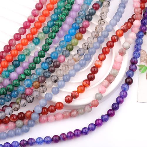 Natural Stone Beads 8mm Polished Round Smooth Gemstone Beads for Jewelry Making Supplies 15 Inch(45 Beads) (Red Stripes) - color: Red stripes-45pcs