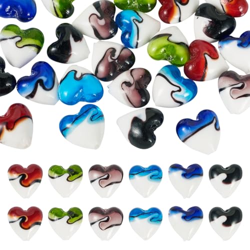 Cheriswelry 24Pcs Heart Pearlized Beads Handmade Lampwork Glass Beads Crystal Glass Heart Loose Spacer Bead 19mm for Women Earring Bracelet Necklace Jewelry Making DIY Crafts - color: 6 Color-Two Tone Heart