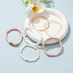 RISHEGAE Heishi Beaded Stretch Bracelets for Women Stackable Polymer Clay Beads Bracelets Friendship Boho Summer Beach Bracelet Jewelry Set - color: C-Pink Cross