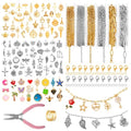 Zefy 18K Gold Silver Chain for Jewelry Making, 19.7ft 6 Rolls Stainless Steel Chains Bulk with 348 Pcs Charms, Jump Rings Lobster Clasps Set for DIY Bracelet Necklace Crafts - size: Medium
