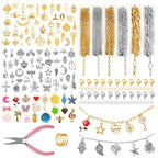 Zefy 18K Gold Silver Chain for Jewelry Making, 19.7ft 6 Rolls Stainless Steel Chains Bulk with 348 Pcs Charms, Jump Rings Lobster Clasps Set for DIY Bracelet Necklace Crafts - size: Medium