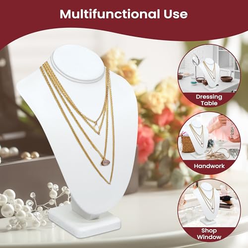 Novel Box White Leatherette Stand Jewelry Necklace Display 5.5x3x7.5 Inches - Freestanding Travel Necklace Holder Stand - Necklace Mannequin Organizer Stands - Necklace Displays Small - color: White Leatherette, size: Small