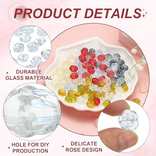uxcell 50 Pcs Rose Beads, 0.55" Glass Flower Rose Charm Carved Loose Spacer Crystal Craft Beads for DIY Jewelry Making Bracelet Beading Projects Supplies, Blue - color: Blue