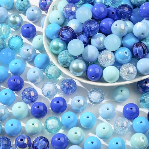 20mm Acrylic Beads 120pcs Blue Chunk Bubblegum Bead 20mm Multicolor Beadable Pen Ball Beads for Pen Bag Jewelry Making Necklace Bracelets (Blue) - color: blue