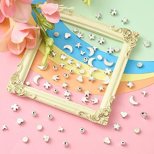 DanLingJewelry 200Pcs 10 Styles Tibetan Style Antique Silver Loose Spacer Beads Heart Star Cross Moon for Jewelry Crafting Making DIY - color: 200pcs - mix