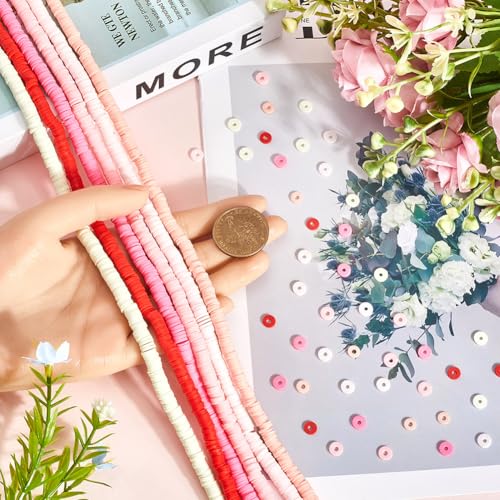 SUNNYCLUE 1 Box 2118pcs 6 Strands 6mm Polymer Clay Beads Pink Clay Beads Bulk Flat Round Spacer Funtopia Heishi Disc Strand Bead Bulk for Jewelry Making Valentine's Day Earring Bracelet DIY Crafts - style: Style 1