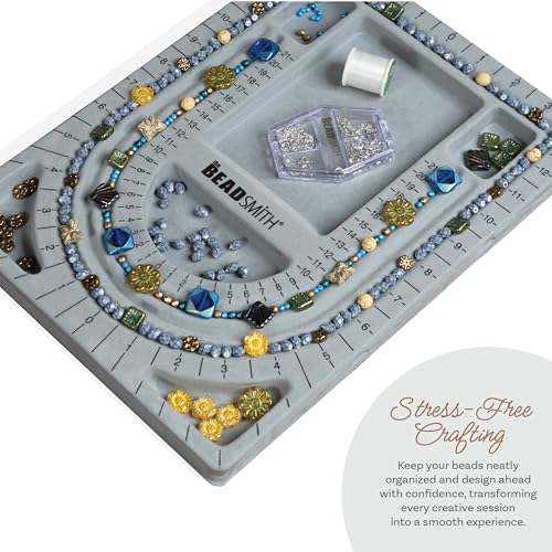 The Beadsmith Bead Board with Cover, Grey Flocked, 3 U-Shaped Channels, 6 Recessed Compartments,13.25H x 9.75L inches, Design Boards for Creating Bracelets, Necklaces and Other Jewelry - size: 28" - U Channel w/ Cover