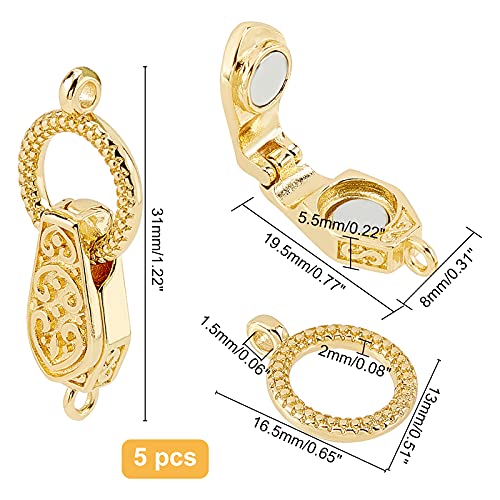 CHGCRAFT 5Sets 31mm Brass Clasps Mixed Color Connector Extenders with Loop Magnet Converter Necklace Clasps Jewelry Clasps for DIY Bracelet Necklace Making Gold Sliver