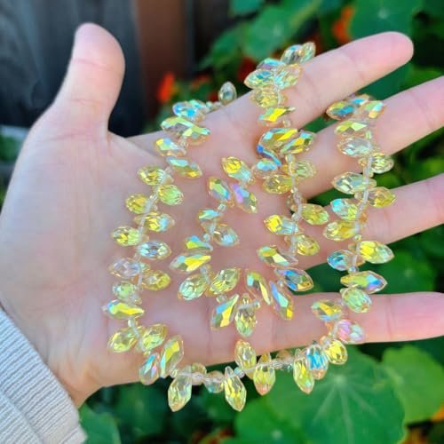 200pcs Czech 12mm Faceted Teardrop Briolette Crystal Glass Loose Beads Pendant Drop Spacer Gold Shimmer for DIY Jewelry Making CCT2-38 - color: Gold Shimmer, size: 12x6mm - 200pcs