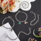 SUNNYCLUE 10Pcs Toggle Bracelets Stainless Steel Bracelet Chains Bulk Silver Metal Adjustable OT Charm Links Bangles Cable Chain with Toggles Clasps for Jewelry Making DIY Crafts Women Accessories
