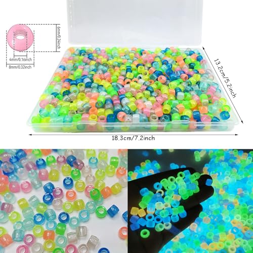 900 Pcs Glow in The Dark Pony Beads - Mix Colors Luminous Plastic Glow UV Beads for Bracelets, Jewelry Making, Hair Braiding, Necklace - color: Mixed Colors Pony Beads - 900pcs
