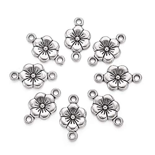Beadthoven Bracelet Jewelry Connectors Charms Links for Jewelry Making, Antique Silver Metal Filigree Charms Golden Cubic Zirconia Charms Pendants Connectors for Earrings Bracelet DIY Findings - color: Plum Blossom-50pcs
