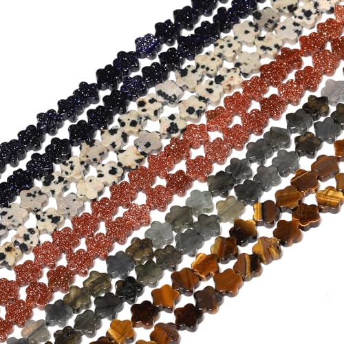 Songxi 60pcs 6mm Golden Sandstone Plum Blossom Natural Stone Beads for Jewelry Making, Smooth Loose Flower Shape Gemstone Beads for Bracelets Necklace Earrings Making Supplies ﻿ - color: Golden Sandstone