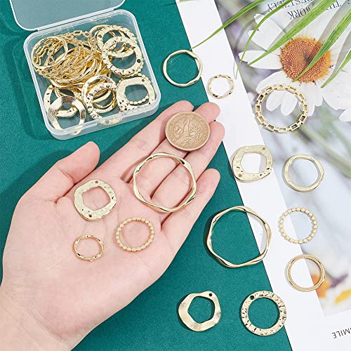 40Pcs 10 Styles Golden Linking Rings Alloy Circle Charms Round Hollow Connectors Metal Twist Ring Charms for DIY Necklace Bracelet Dangle Earring Jewelry Making Crafts - color: Golden