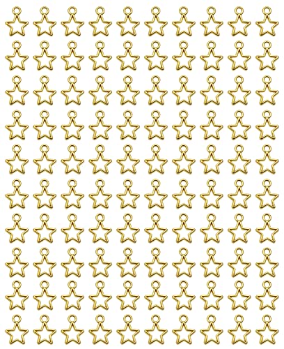 Shapenty Mini Metal Hollow Star Pendant Charms Beads Bulk Pentagram Charms for Necklace Earring Bracelet Keychain Jewelry Making Craft Project Christmas Decoration, 100PCS - color: Gold