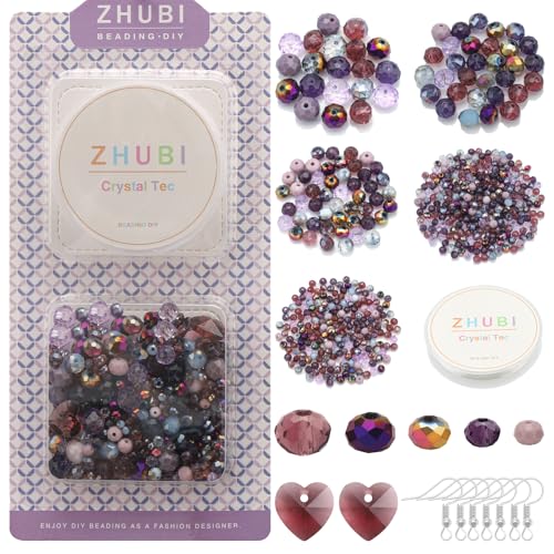 Purple Crystal Beads DIY Set - 600 Piece Glass Bead Kit with 2-10MM Multi-Size Faceted Beads for Bracelets, Necklaces, Earrings - Ideal for DIY Jewelry Making and Royal Gift Box with Heart Pendants - color: Amethyst