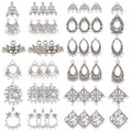 SUNNYCLUE 1Box 48Pcs 12 Style Tibetan Flower Alloy Chandelier Connector Charms Findings Teardrop Hat Oval Components Links for Earring Drop and Charm Pendant, Antique Bronze - color: 48pcs 12 Style Silver Color