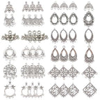 SUNNYCLUE 1Box 48Pcs 12 Style Tibetan Flower Alloy Chandelier Connector Charms Findings Teardrop Hat Oval Components Links for Earring Drop and Charm Pendant, Antique Bronze - color: 48pcs 12 Style Silver Color
