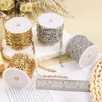 SMYHTGLIF 5 Meters Flat Heart Chain Bulk for Jewelry Making Stainless Steel Chain Bulk Roll with Lobster Clasps and Jump Rings - color: Heart Gold