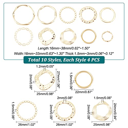 40Pcs 10 Styles Golden Linking Rings Alloy Circle Charms Round Hollow Connectors Metal Twist Ring Charms for DIY Necklace Bracelet Dangle Earring Jewelry Making Crafts - color: Golden
