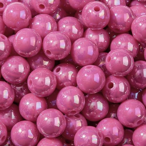 16mm Acrylic Bead 100pcs AB Rose Color Acrylic Focal Bead Chunk Bubblegum Beads for DIY Crafting Necklace Bracelet Jewelry Making Keychain (Rose) - color: rose