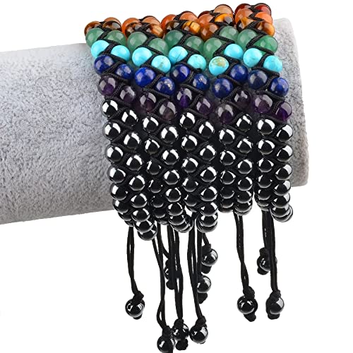 MASSIVE BEADS Double Layer Natural Chakra Healing Power Crystals Macrame Bracelet Yoga Stone Beads Gemstone Meditation Relax Anxiety Bangle for Unisex Women Men - color: 7-Chakras&Hematite, size: 4mm