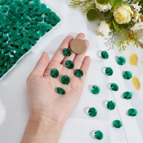 1 Box 120Pcs 14mm Glass Octagon Beads 2 Hole Crystal Prism Beads Sun Catcher Dark Cyan Chandelier Replacement Connector Faceted Spacers for Suncatchers DIY Lamp Hanging Pendants Jewellery - color: Dark Cyan