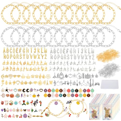 Zplontya Charm Bracelet Making Kit - 571 Pcs Jewelry Supplies with 20Pcs Bracelet Chains, Storage Box & Gift Bags, DIY Bracelet Kit for Jewelry Making, Gold & Silver Charms for Crafting - color: Gold and Sliver