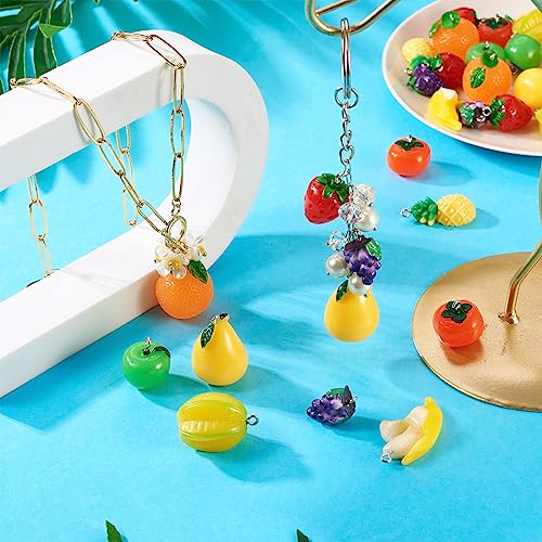 Craftdady Fruit Dangle Charms Pendants Cute Resin Food Pendants Apple Orange Pineapple Strawberry Pendants Lovely Vegetable Mushroom Charms for DIY Craft Earring Bracelet Necklace Jewelry Making - color: Mix Colors, 9 fruits