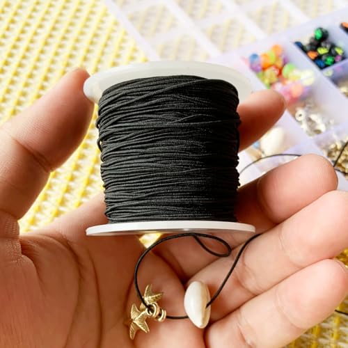 0.8mm Elastic Bracelet String, QBJAYTY Strong Elastic Cord for Bracelets, Stretchy Stretch String for Clay Pony Letter Beads, Friendship Bracelet String Elastic Black White-4 Rolls - size: 0.8mm, style: black*2 white*2