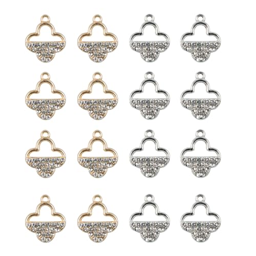 16-Pcs Crystal Jewelry Making Charms Silver Pendant Charm For Women Making Jewelry Crafts Rhinestone Charms - color: Clover