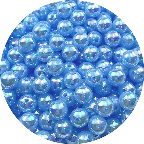 200pcs 10mm Pearl Beads AB Colorful Glossy Plastic Loose Spacer Crafts Beads for Jewelry Making Earring Bracelet Necklace Home Decoration (Light Blue AB) - color: Light Blue AB, size: 10mm