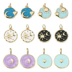 Craftdady Golden Plated Enamel Pendants White Oval Flat Round Dangle Charms for DIY Earrings Necklace Bracelet Making - color: Mixed Color-6 Styles