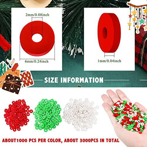 Batiyeer 3000 Pcs Christmas Fall Halloween Clay Beads Set 6 mm Patriotic 4th of July Spacer Beads Winter Polymer Clay Bead for Necklace Earring Bracelet Making(Red, Green, White) - color: Red, Green, White
