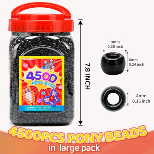 Praisebank Pony Beads, 4500pcs 6x9mm, Wholesale Beads, Bracelets Jewelry Making, Arts & Crafts(Black) - color: Black, size: Large Size