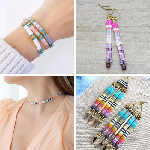 Pandahall 200Pcs Flat Square Glass Beads - 2-Hole Tila Beads in 10 Colors for Bracelet, Necklace & Earring Jewelry Making - color: 10 Color - Square