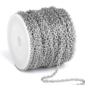 66 Feet Stainless Steel Rolo Cable Chain Bulk, 2.5mm 304 Stainless Steel Diamond-Cut Oval Rolo Cable Link Chains Roll Spool for Jewelry Making - color: Stainless Steel, size: 2.5mm width