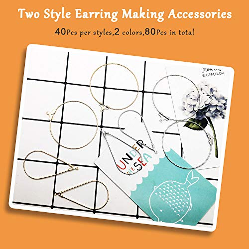 80pcs Beading Hoop Earrings for Jewelry Making,Round Beading Hoops Earrings Bulk Triangle Teardrop Earring with Hoop for DIY Craft Earring Making - color: Gold K and White K 1