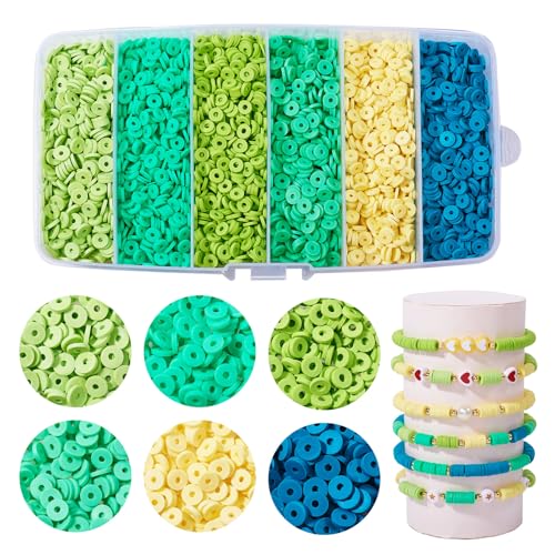 Elecrelive 5640Pcs Green Blue Clay Beads for Bracelets Making, 6mm Flat Round Heishi Beads Polymer Clay Chips for Chocker Necklace Earring DIY Crafts - color: Green Blue