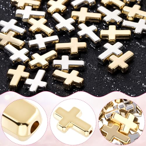 60 Pcs Cross Charms for Jewelry Making, Religious Cross Beads for Bracelets, Crosses for Jewelry Making, Bracelets, Necklaces, DIY Crafts (Gold, Silver) - color: 60pcs, 13x9mm, Gold,Silver