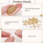 PH PandaHall 300pcs 18K Gold Spacer Beads - 4mm Seamless Smooth Waist Beads for Bikini Belly Chain Layered Bracelet Satellite Jewelry Making - size: 4mm