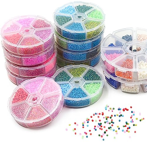 1 Box 3900pcs Mixed Color 2mm Glass Seed Beads-Small Round Spacer Loose Czech Beads for Jewelry Making Embroidery Accessories, (Pink) - color: Pink