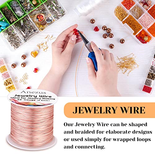 22 Gauge Jewelry Wire, Anezus Rose Gold Craft Wire Tarnish Resistant Copper Beading Wire for Jewelry Making Supplies and Crafting (Rose Gold, 49 Yards/45 Meters) - color: Rose Gold