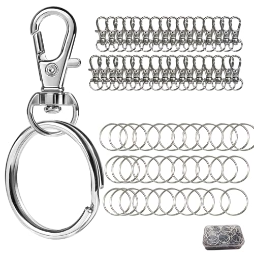 68PCS Swivel Snap Hooks with Key Rings, Metal Lobster Claw Clasp, 34PCS Keychains Clips Hooks and 34PCS Key Chain Rings, Silver - color: silver