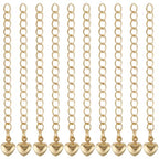 Beebeecraft 1 Box 20Pcs Extension Chain 18K Gold Plated Brass 55.5mm Curb Chain Extenders End Chains with Heart for Necklace Bracelet Jewelry Making - color: Gold-heart