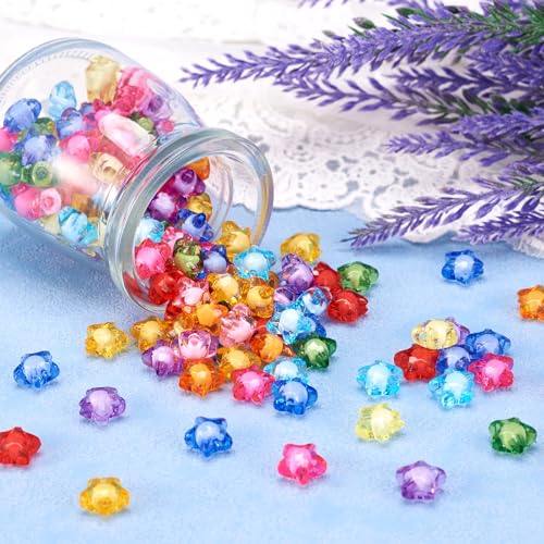 Craftdady 200pcs Transparent Random Mixed Colors Acrylic Star Spacer Beads 12x11mm Round Bead Inside Plastic Loose Charms with 2mm Hole for DIY Jewelry Making - color: Acrylic Star Round Bead in Bead