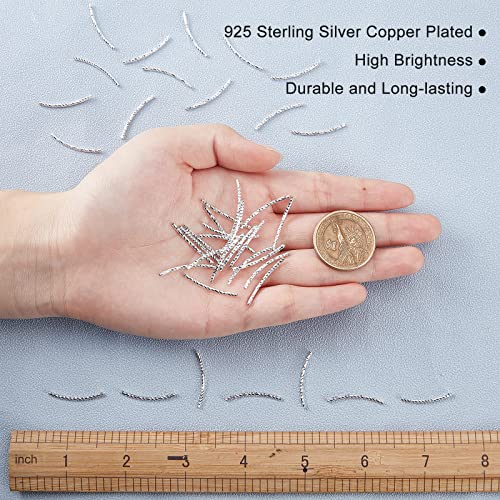 CREATCABIN 40Pcs Curved Tube Beads 925 Sterling Silver Plated Brass Sleek Noodle Bead Long Large Hole Spacer Connectors Bulk for DIY Jewelry Making Bracelets Necklaces Findings - color: Silver